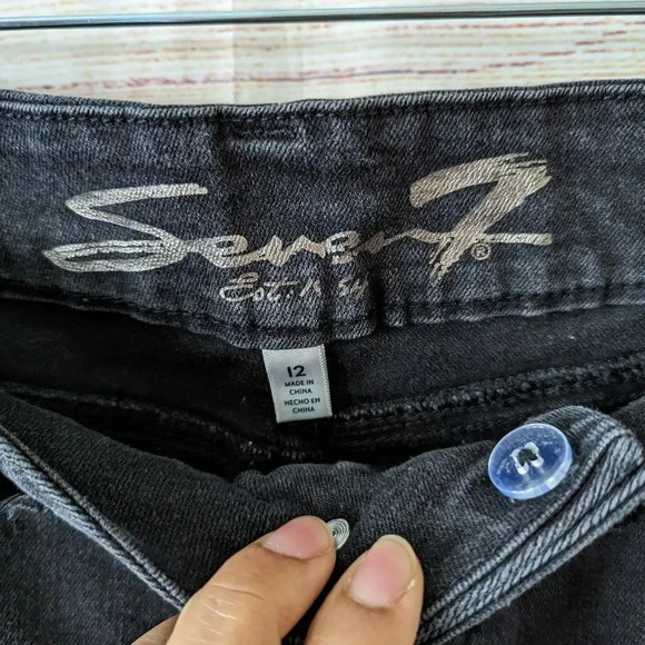 Seven Tummyless High Rise Skinny Distressed Jeans Black Stretchy - Picture 5 of 12